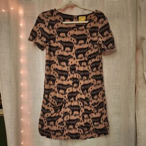 MAEVE for Anthropologie Bear Print Short Sleeve Mini Dress w/ Pockets Size 2
